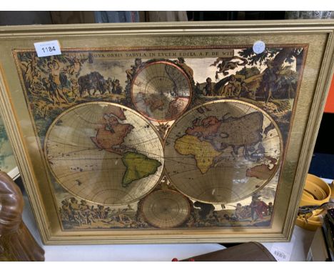 A FRAMED FOIL STYLE MAP WITH CHERUBIC SIDE PICTURES 