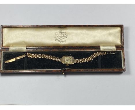 A VINTAGE CASED MARVIN LADIES 9CT YELLOW GOLD CASE &amp; STRAP WATCH, GROSS WEIGHT 14.46G 