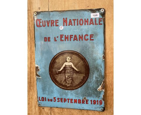 AN ORIGINAL 'BELGIUM WW1 ADOPTION' ENAMEL SIGN (49CM X 34.5CM) 