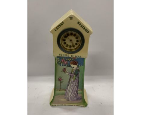 A DIJARDIN LAMMENS BRUXELLES ART NOUVEAU CERAMIC MANTLE CLOCK, HEIGHT 28CM 