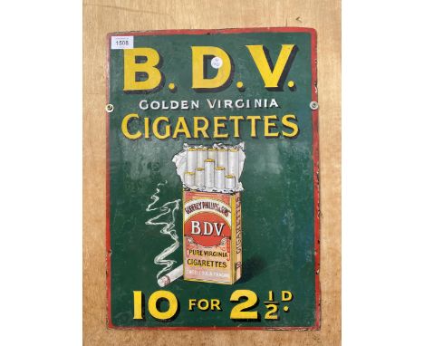 A RARE AND ORIGINAL 'BDV GOLDEN VIRGINIA CIGARETTES' ENAMEL SIGN (49CM X 34.5CM) 