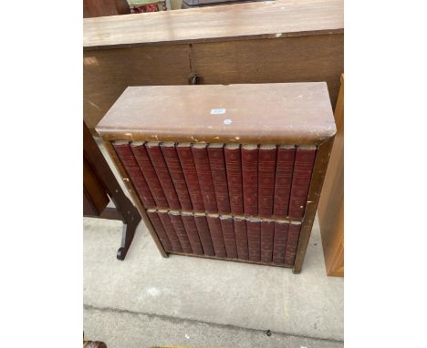 A MID 20TH CENTURY OPEN BOOKCASE ENCLOSING TWENTY-FOUR ENCYCLOPEDIA BRITANNICAS (1961) 