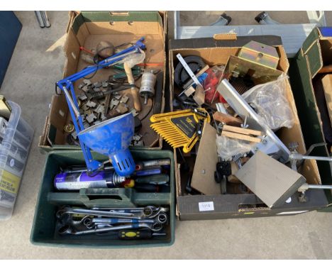 AN ASSORTMENT OF TOOLS TO INCLUDE SPANNERS, ENGINEERS BLOCKS AND SCREW DRIVERS ETC 