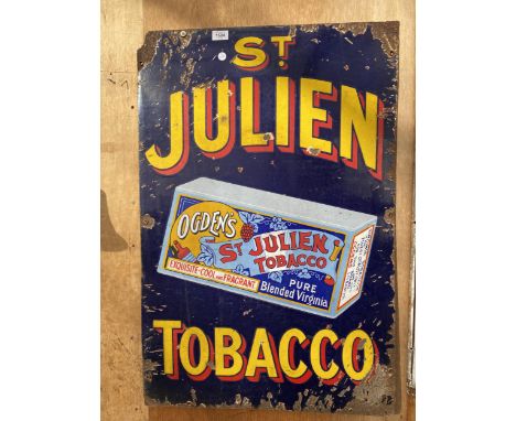 AN ORIGINAL 'ST JULIEN TOBACCO' ENAMEL SIGN (91CM X 60CM) 