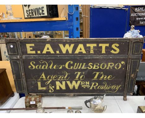 A LARGE VINTAGE E.A WATTS WOODEN RAILWAY SIGN, LENGTH 120CM 
