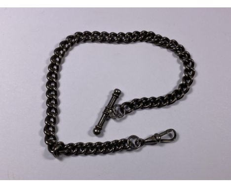 A VINTAGE GUN METAL ALBERT FOB CHAIN 