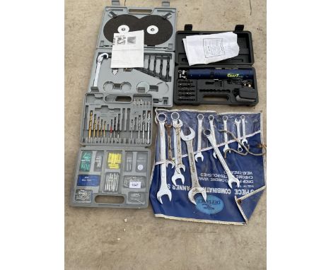 A POWER CRAFT SCREW DRIVER, SPANNER SET AND DRILL BITS ETC 