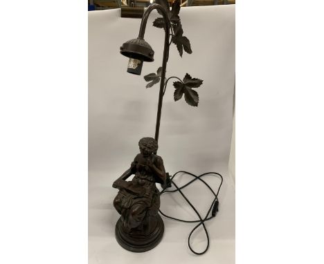 AN ART NOUVEAU SPELTER FIGURAL TABLE LAMP, HEIGHT 60CM 