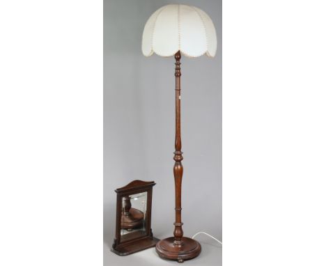 A mid-20th century oak standard lamp with a vase-turned centre column &amp; on a circular base, with shade; &amp; a rectangul