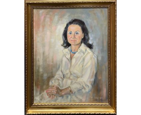 A lovely gilt framed oil on canvas portrait of a lady signed 'S. Tiffin 83'. Frame size 74 x 90cm.