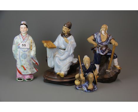 A group of mid 20th century Chinese glazed ceramic figures, tallest H. 25cm.