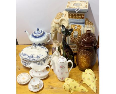 A  Chinese ceramic elephant stool and a group of other china items.