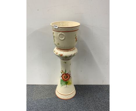 A 1970's hand painted planter on stand.
