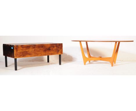 A 20th century vintage&nbsp;rustic form&nbsp;planked wood coffee table / bench. Having five cut plank form top, all being&nbs
