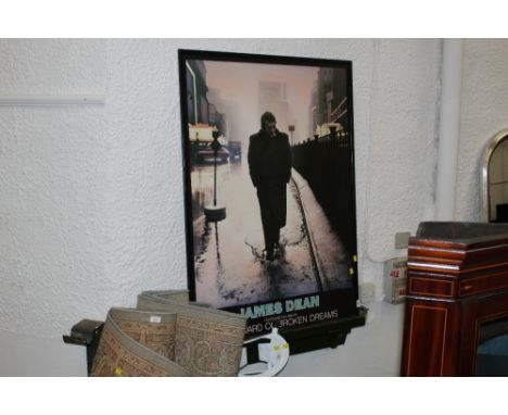 A framed James Dean print