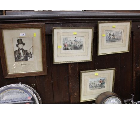John Peel print and three hunting prints 