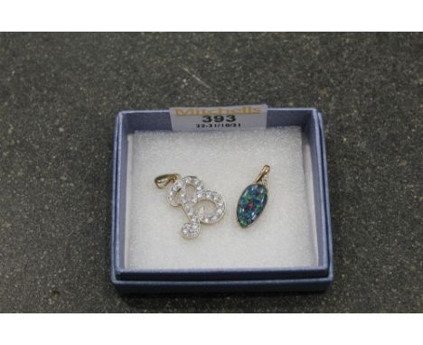 9ct gold opal pendant and a 9ct gold pendant in the form of the letter B