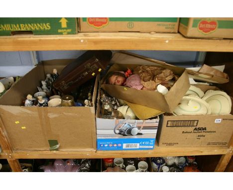 A shelf of miscellaneous, china, silver plate etc.