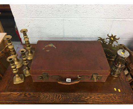 An Eccles safety miners lamp, suitcase etc.