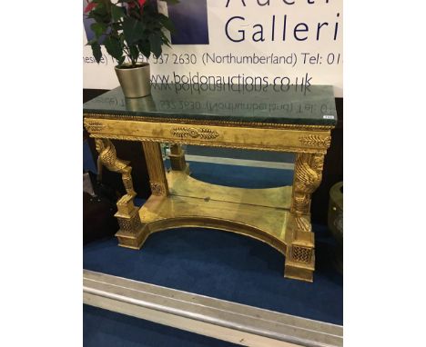 A marble top and gilt console table