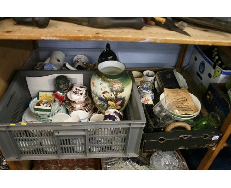 A shelf of miscellaneous, china, glass etc.