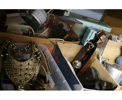 A shelf of assorted, sewing machine etc.