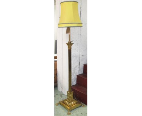 STANDARD LAMP, 20th century brass of Corinthian column form, adjustable action, 182cm H, plus shade. 