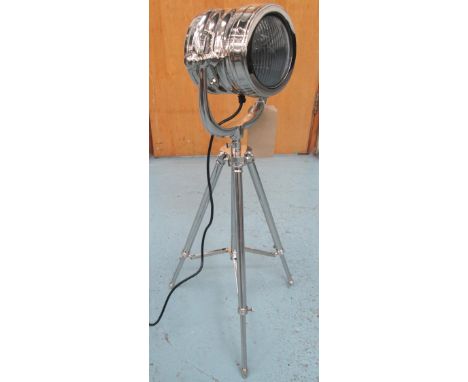 TRIPOD LAMP, of small proportions in chromed metal finish, 80cm H. 