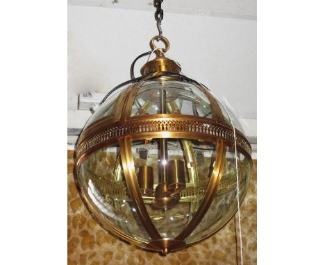 HALL LANTERN, modern bronze of globe form with glass panels and three centre lights, 63cm H x 48cm.