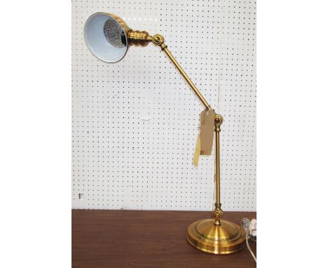TABLE LAMP, brass finish with adjustable arm and head, 67cm H. 