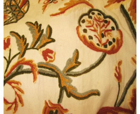 CURTAINS, a pair, in Nina Campbell crewel work, lined and interlined, each curtain 112cm W gathered x 245cm drop. (2)