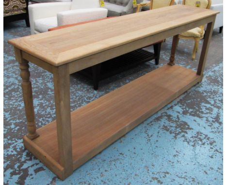 FLAMANT CONSOLE TABLE, oak with shelf below on turned front supports, 210cm x 48cm x 82cm H. (with faults)