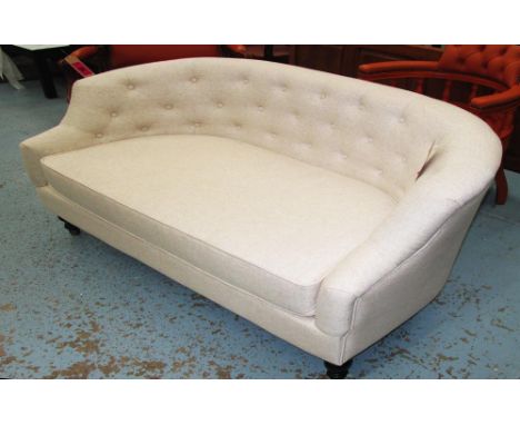 SOFA, two seater, button back in oatmeal fabric, 143cm L.