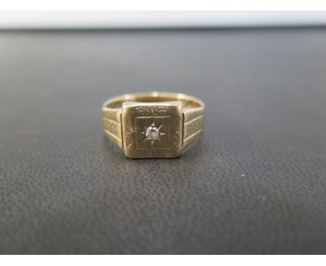 A 9ct gold brilliant-cut diamond signet ring - Hallmarked Birmingham - Ring size U - Weight approx 6.9gms
Condition Report: G