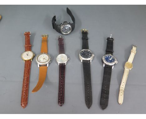 A Favre Leuba ladies wristwatch and six gents watches including Fossil - glass damaged to Ingersol, all working except Favre 