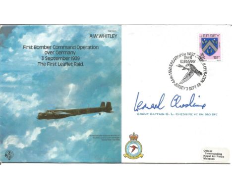 Grp Cpt Leonard Cheshire, Flt Lt R, A, Bendy, Flt Lt J, D, Evans, Sgt J, Muir signed flown First Bomber Command over Germany 