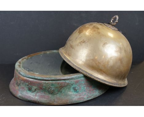 Silver plate cloche, together with a mirror (2) 