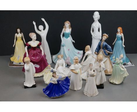 Sixteen Ceramic figures to include Royal Doulton Forever Yours, Freindship, Fair Lady, Darling and Bedtime, Bridesmaid , Elai