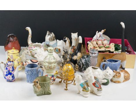 Two Boxes of Mixed items to include animal figures, glass, ceramic and wood, 19th century money boxes, match holders, crested