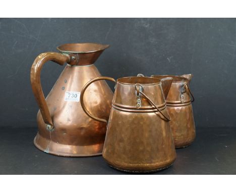 One gallon copper pitcher &amp; two copper cider jugs 