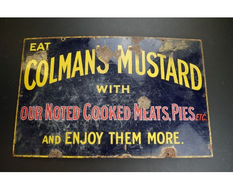 Enamel Advertising Sign 'Colman's Mustard with our Noted Meat Pies And Enjoy Them More', 56cms x 36cms
