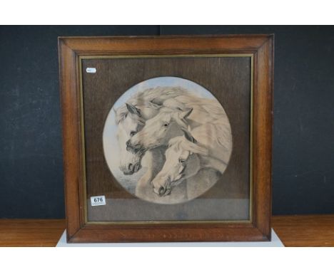 After Herring framed and glazed print three Horses mounted in a oak frame. 