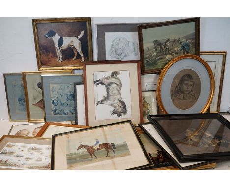 A quantity of prints and paintings to include,portraits,animals hunting etc. 