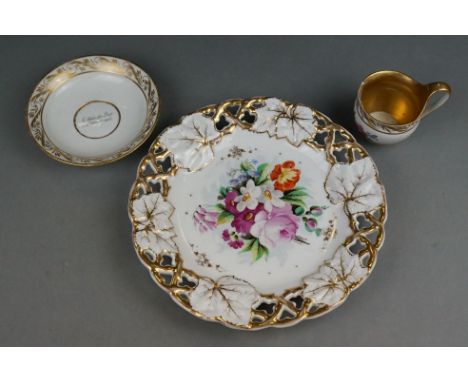 19th century ceramic cup and saucer possibly Berlin and a gilt and floral decorated plate marked T.P.M. 