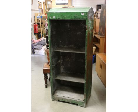 Mid 20th century Green Metal Tool Cabinet / Shelves (lacking door), 156cms high x 61cms wide 