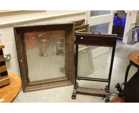 Large 19th century Gilt and Gesso Framed Mirror (a/f) together with William IV Mahogany Framed Screen with  lift up panel (a/