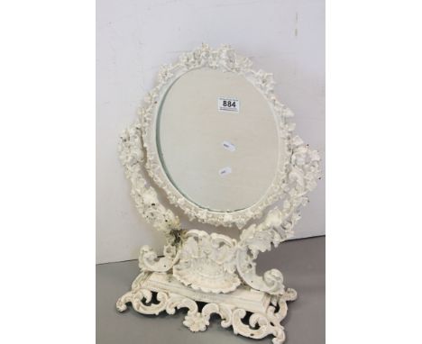 Coalbrookdale style ivy pattern Cast Metal Framed Swing Mirror, later painted white, approx. 49cms high 