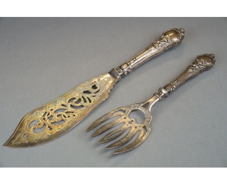 A fully hallmarked sterling silver handled fish knife and fork serving set. 