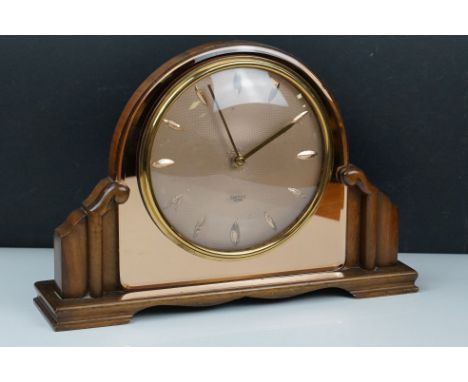 Art Deco Walnut Cased and Peach Glass ' Smiths Sectric ' Mantle Clock, 22cms high 