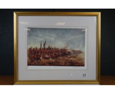 David Cartwright framed and glazed  limited edition print BATTLE OF WATERLOO signed in pencil to mount together with a Small 
